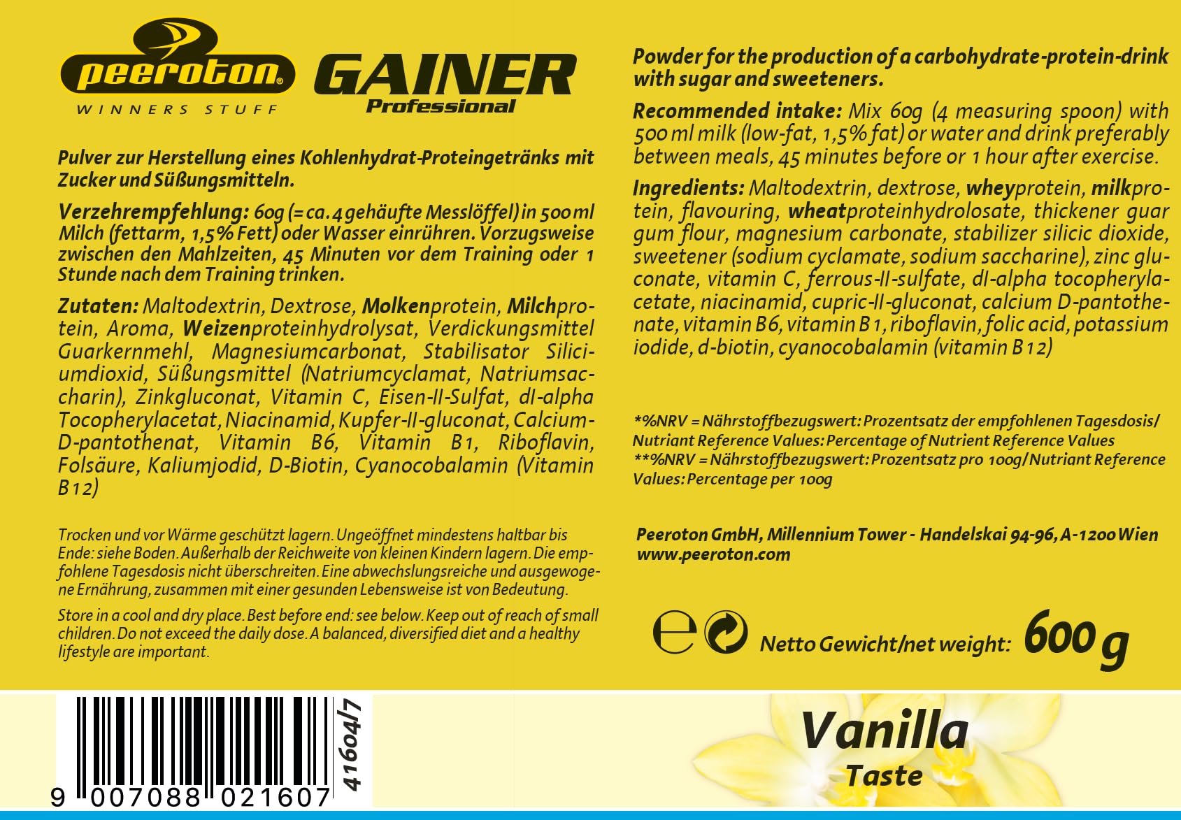 peeroton-gainer-shake-vanille-600g-protein-carb image 2