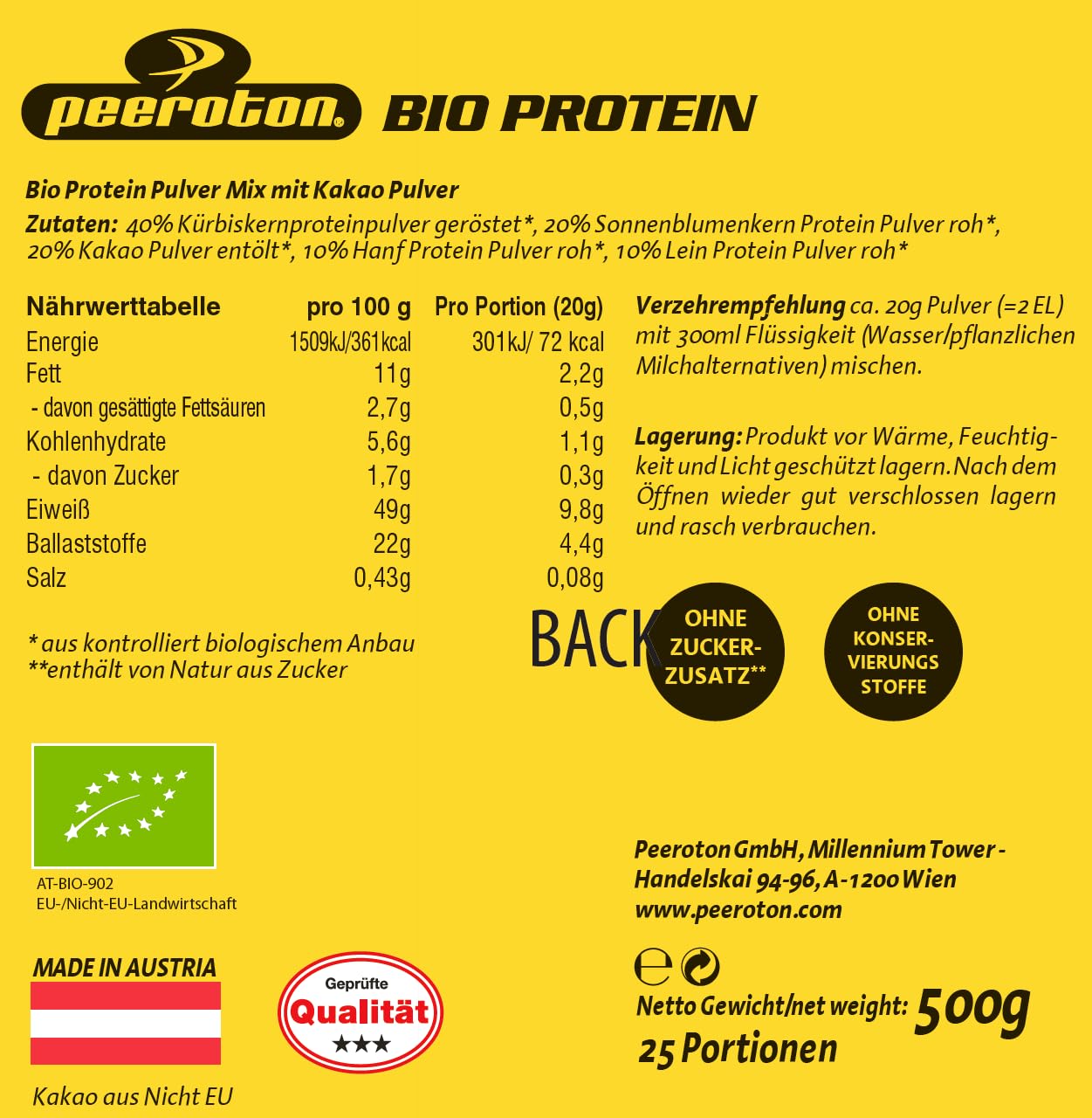 peeroton-bio-protein-kakao-veganes-proteinpulver-500g image 2